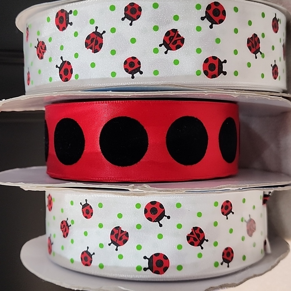 3 Rolls Ladybug Kirkland Wire-edged Ribbon, 1-1/2" x 122 yards approx total - Picture 2 of 8